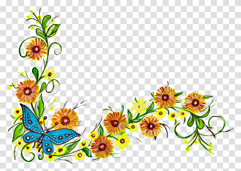 Flower Butterfly Corner Onlygfxcom Butterfly And Flower Border Design, Graphics, Art, Floral Design, Pattern Transparent Png