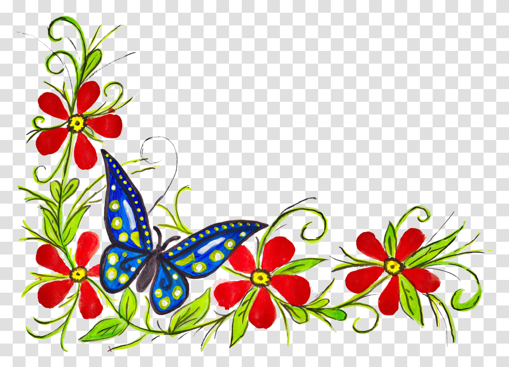 Flower Butterfly Corner Onlygfxcom Flower Border Design With Butterfly, Graphics, Art, Floral Design, Pattern Transparent Png