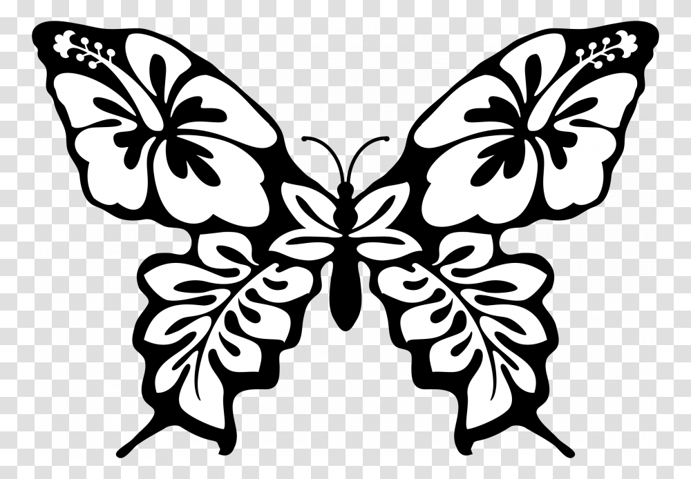 Flower Butterfly Line Art, Stencil, Floral Design, Pattern Transparent Png