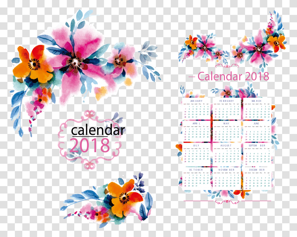 Flower Calendar For 2018, Floral Design Transparent Png