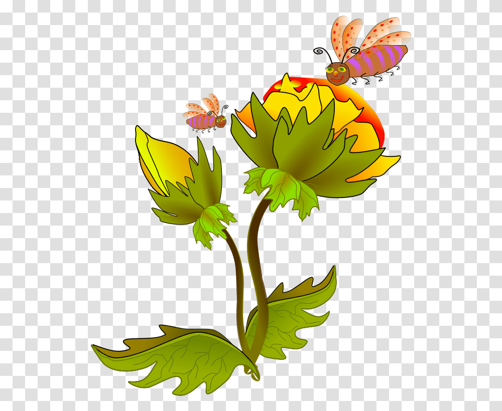 Flower Cartoon Small Flowers With Bee, Plant, Graphics, Floral Design, Pattern Transparent Png