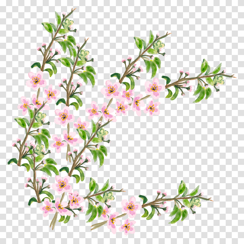 Flower Cherry Blossom Ramo De Flores Vetor, Plant, Bush, Leaf, Potted Plant Transparent Png