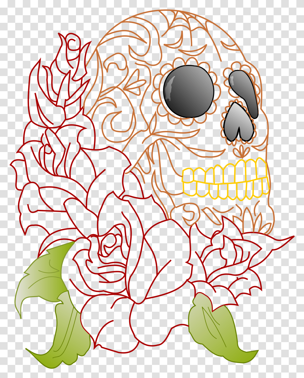 Flower Clipart Skull Picture Cool Rose And Skull Clipart, Pattern, Graphics, Text, Modern Art Transparent Png