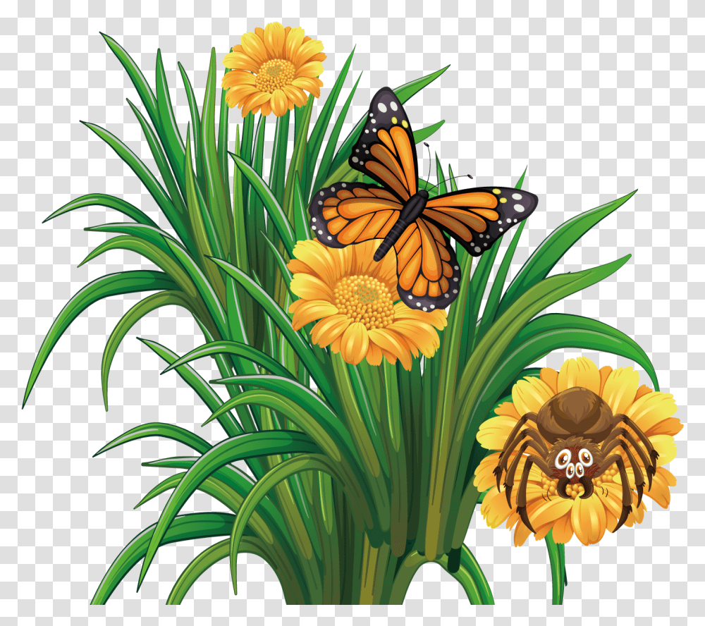Flower Clipart Yellow Butterfly On A Flower Clipart, Monarch, Insect, Invertebrate, Animal Transparent Png