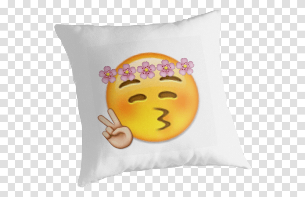 Flower Crown Peace Sign Emoji Throw Pillows Peace Emoji Com Sinal Da Paz Triste, Cushion, Mask Transparent Png