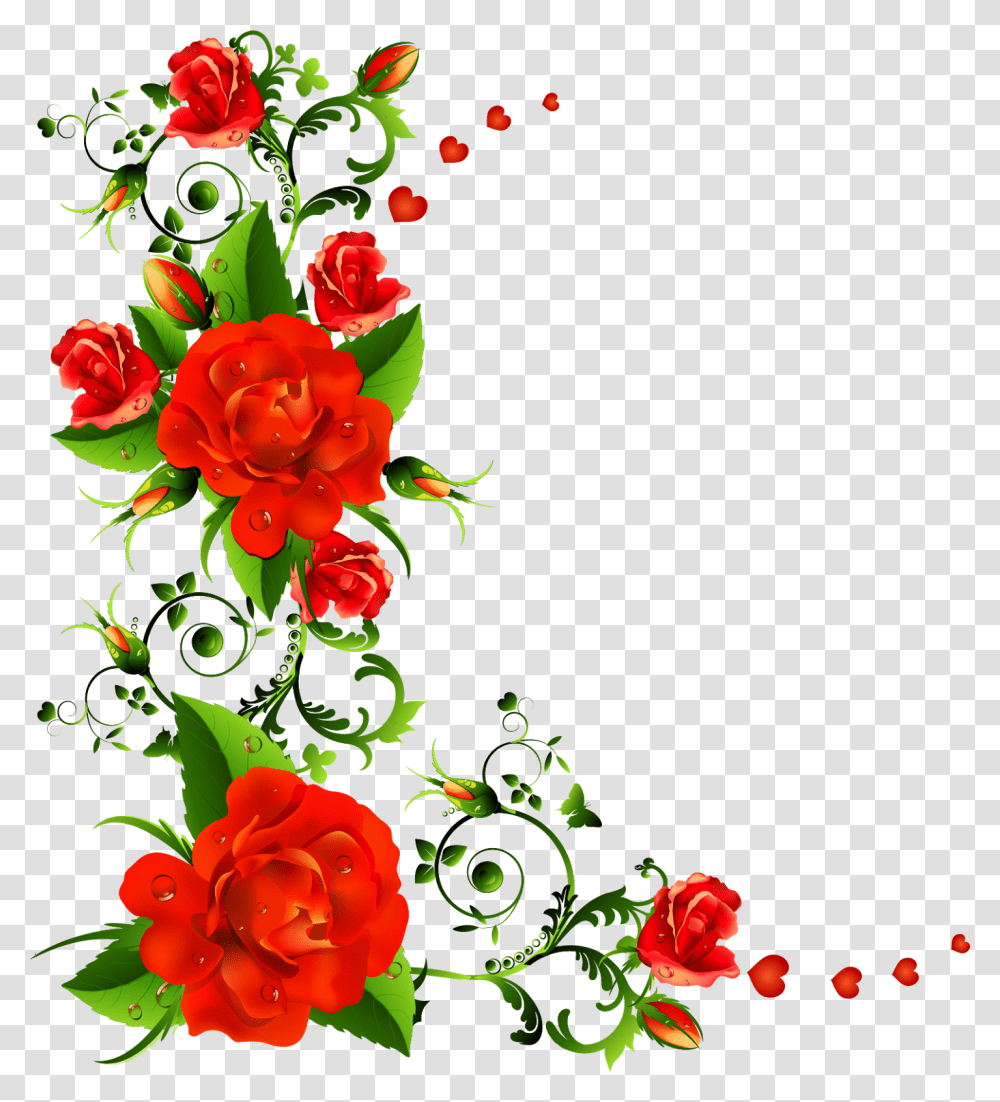 Flower Design In Corner Cartoons Rose Flowers Border Design, Floral Design, Pattern, Plant Transparent Png