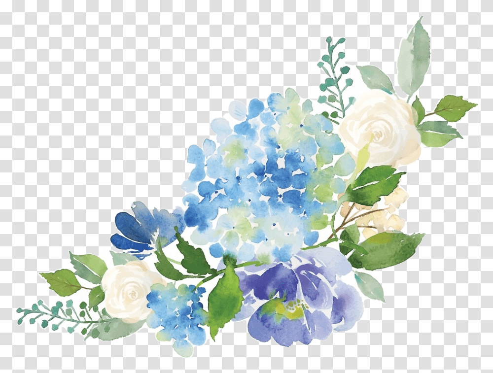 Flower Floral Watercolor Blue Hydrangea Bouquet Watercolor Hydrangea Border, Floral Design, Pattern Transparent Png