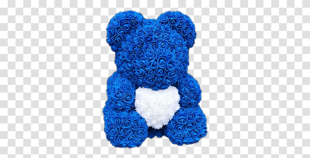 Flower Foam Bear Dark Blue With White Heart Plt By M White And Dark Blue Teddy Bear, Toy, Pattern, Tree, Plant Transparent Png