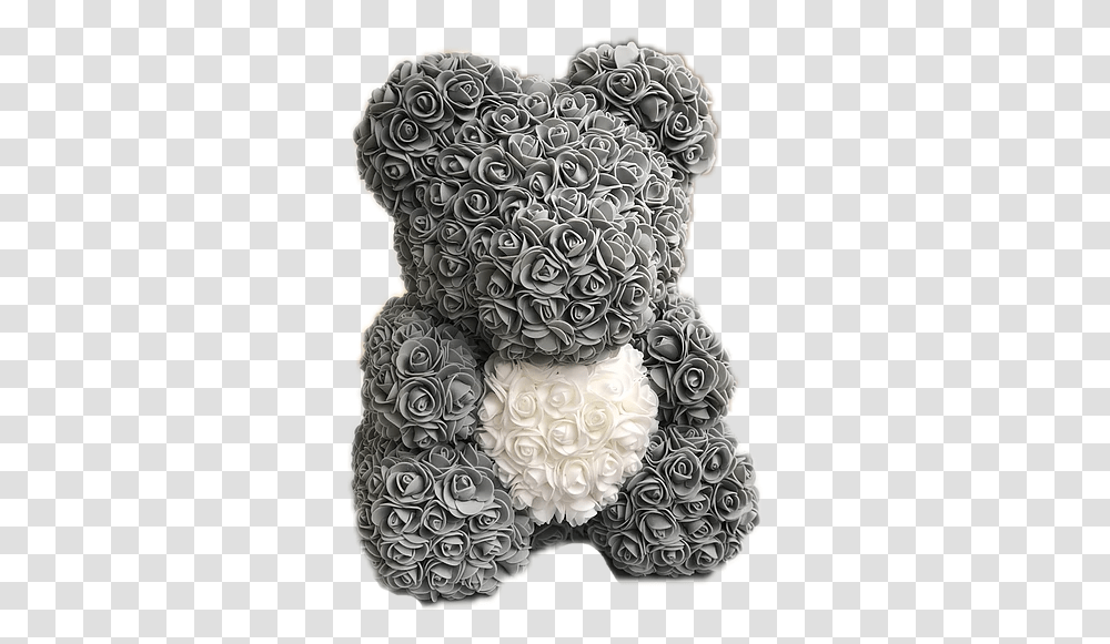 Flower Foam Bear Grey With White Heart Plt By M Carving, Cushion, Sweets, Food, Confectionery Transparent Png