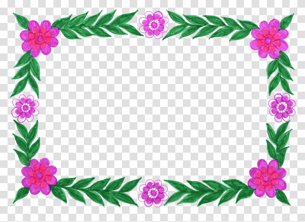 Flower Frame Colorful Rectangle Portable Network Graphics, Plant, Purple, Leaf, Floral Design Transparent Png