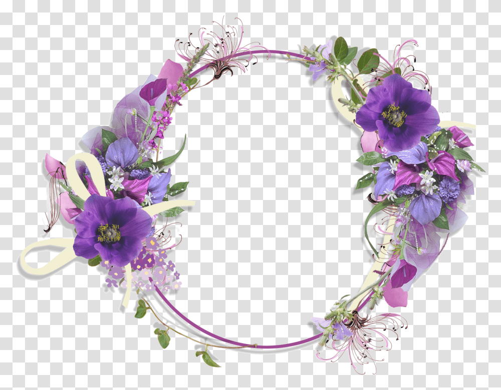 Flower Frame Vector Purple Flower Circle Border, Plant, Blossom, Floral Design, Pattern Transparent Png