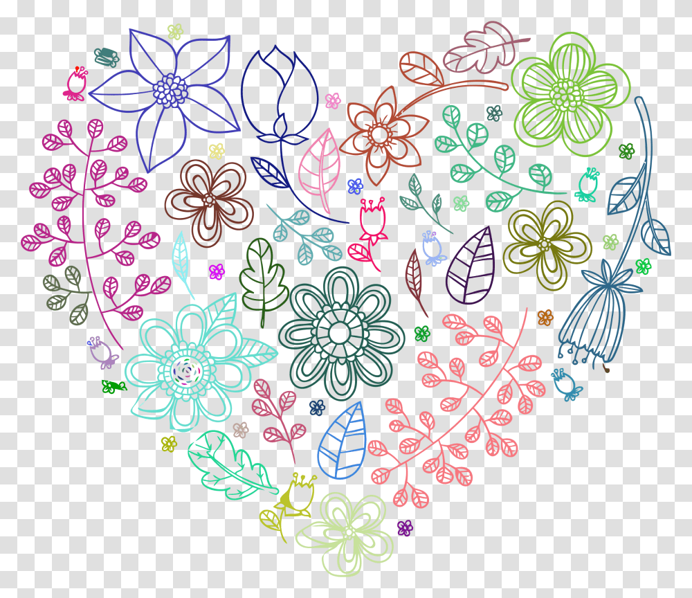 Flower Heart Floral And Heart Background, Pattern, Floral Design, Drawing Transparent Png