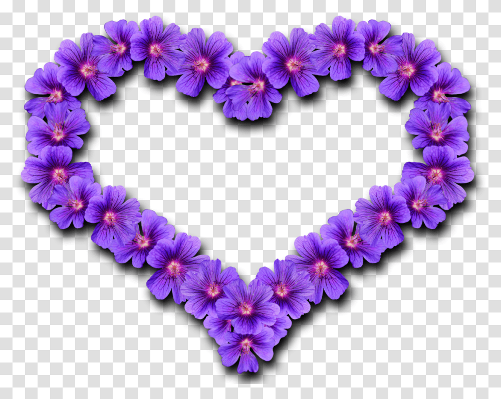 Flower Heart Image Purepng Free Cc0 Purple Flower Love Heart, Geranium, Plant, Blossom, Petal Transparent Png