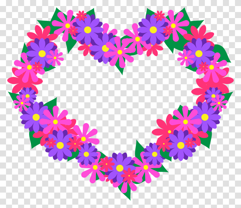 Flower Heart Pink Purple Floral, Pattern, Label Transparent Png