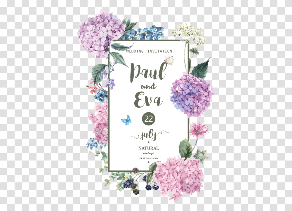 Flower Hydrangea Wedding Invitaciones Vintage Vectores, Plant, Blossom, Mail, Envelope Transparent Png