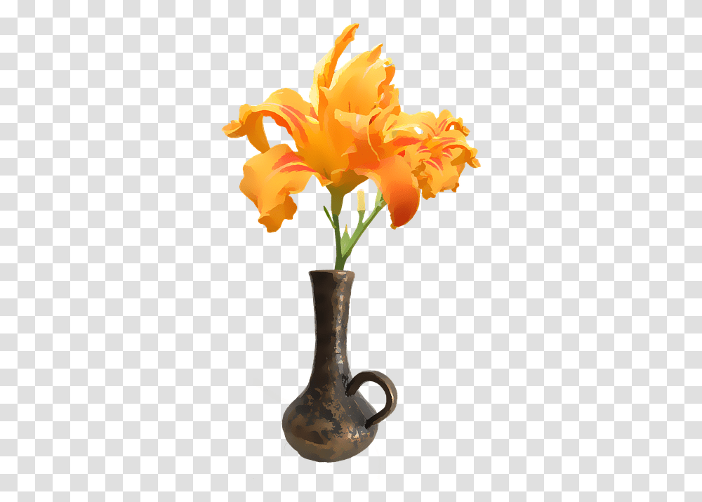 Flower Orange Pretty Nature Spring Blossom Bloom Flower, Plant, Vase, Jar, Pottery Transparent Png