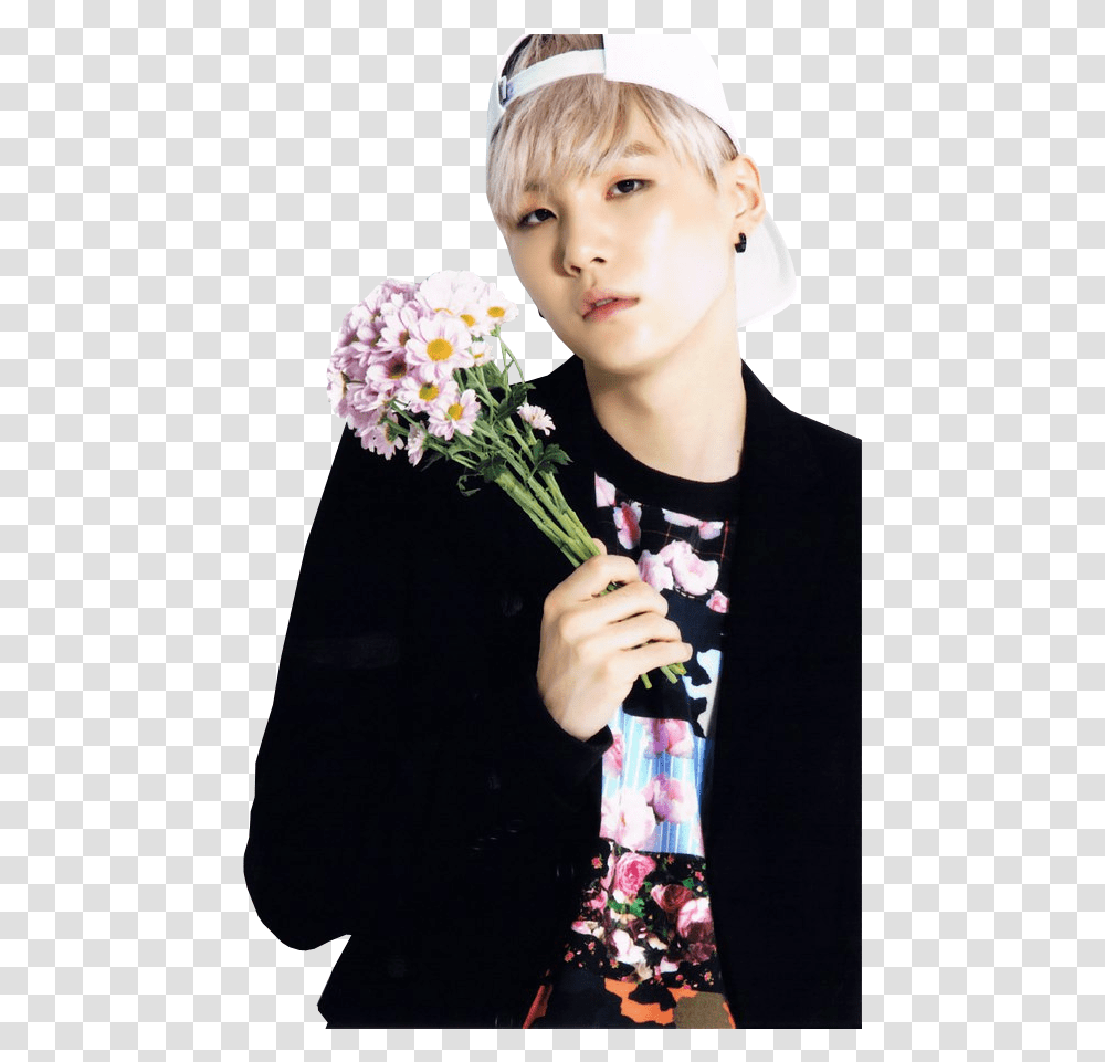 Flower Pngs Tumblr Bts Suga With Flowers, Plant, Person, Human, Blossom Transparent Png