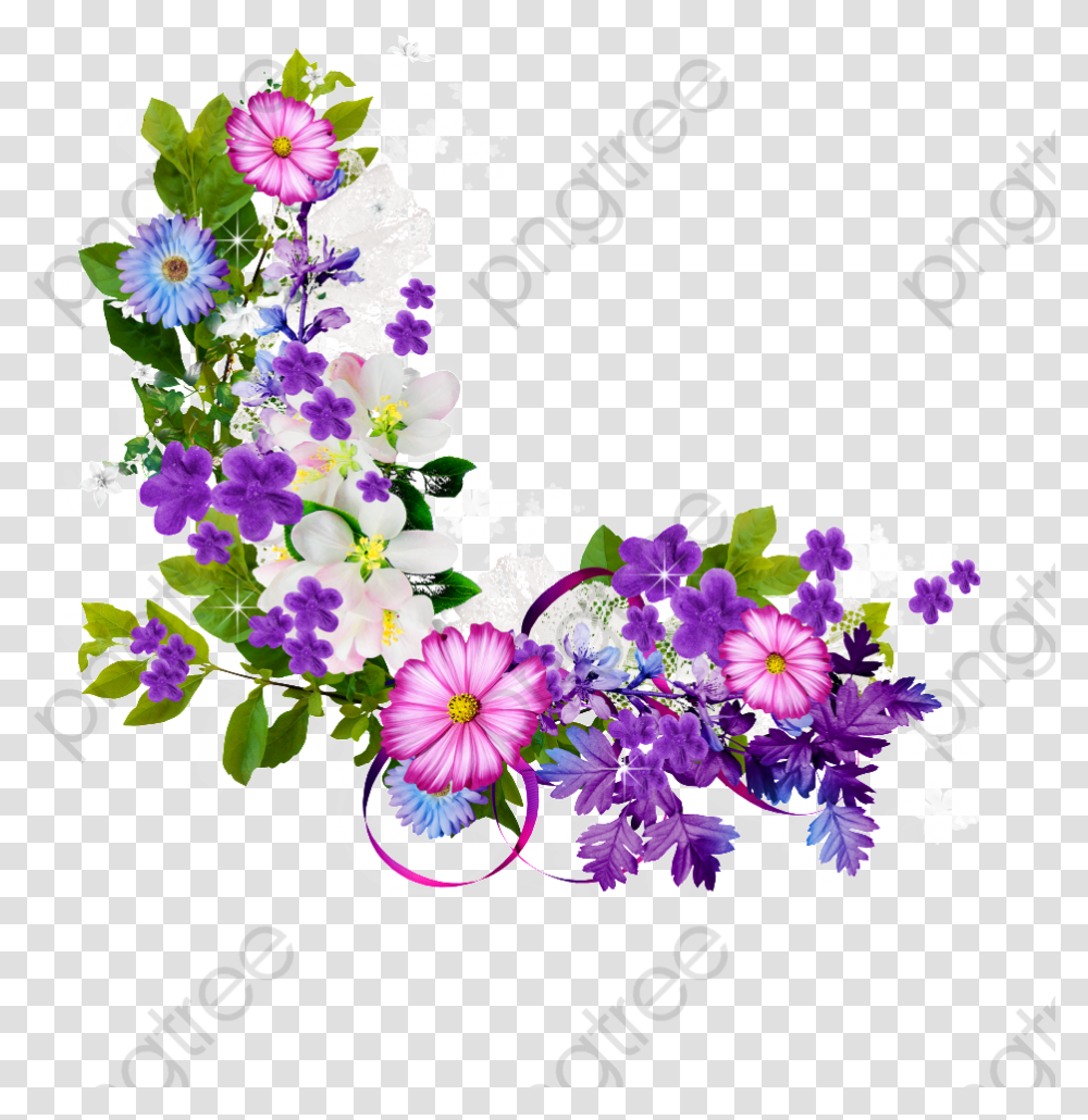 Flower Purple Bouquet Of Flowers Border Border Flower Hd, Floral Design, Pattern Transparent Png