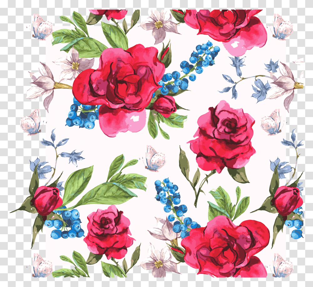 Flower T Shirt Design Download Fondo Vintage Rojo Con Rosas, Floral Design, Pattern Transparent Png