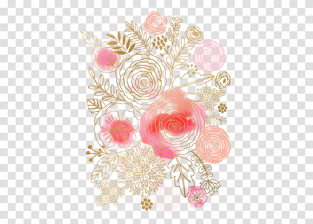 Flower Watercolor Painting Floral Design Pink Rose Gold Floral Watercolour Background, Pattern, Art, Graphics, Fractal Transparent Png