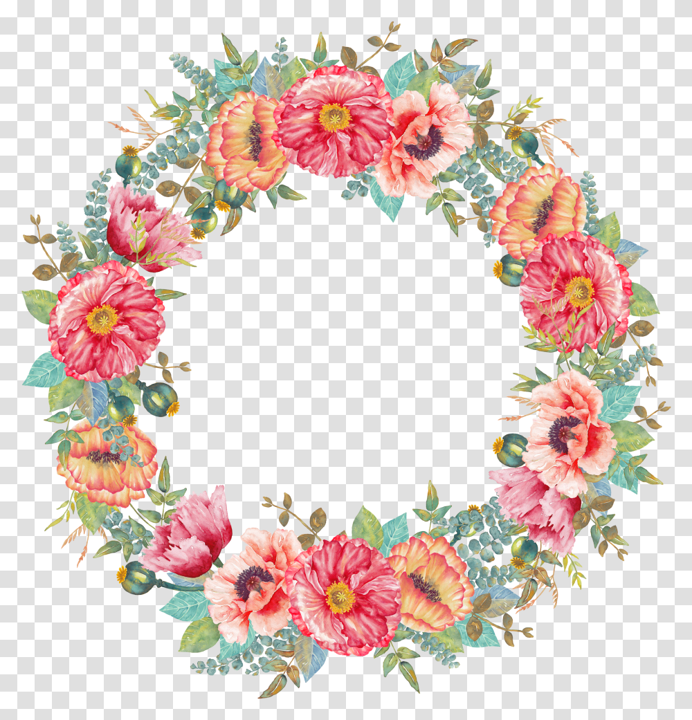 Flower Wreath Watercolor Painting Floral Wreath Flower Border Design Round Transparent Png