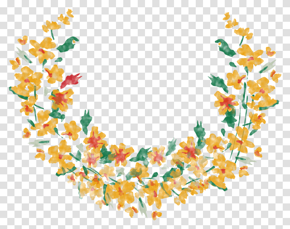 Flower Yellow Watercolor Vector Half Flower Wreath, Leaf, Plant, Graphics, Art Transparent Png