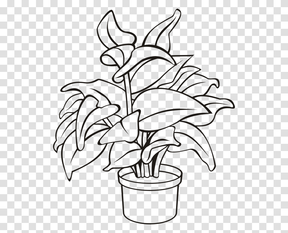 Flowerpot Houseplant Plants Leaf Cc0 Potted Plant Line Drawing, Stencil Transparent Png