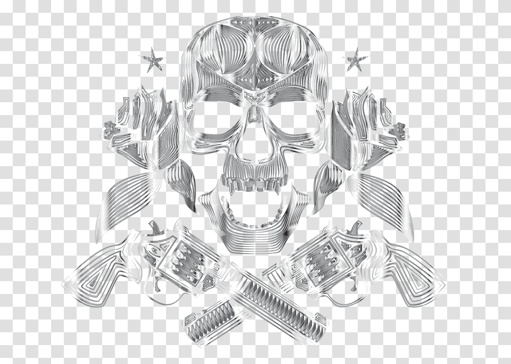 Flowers And Firearms Skull Line Art Polished Chrome Illustration, Person, Human, Sunglasses, Accessories Transparent Png