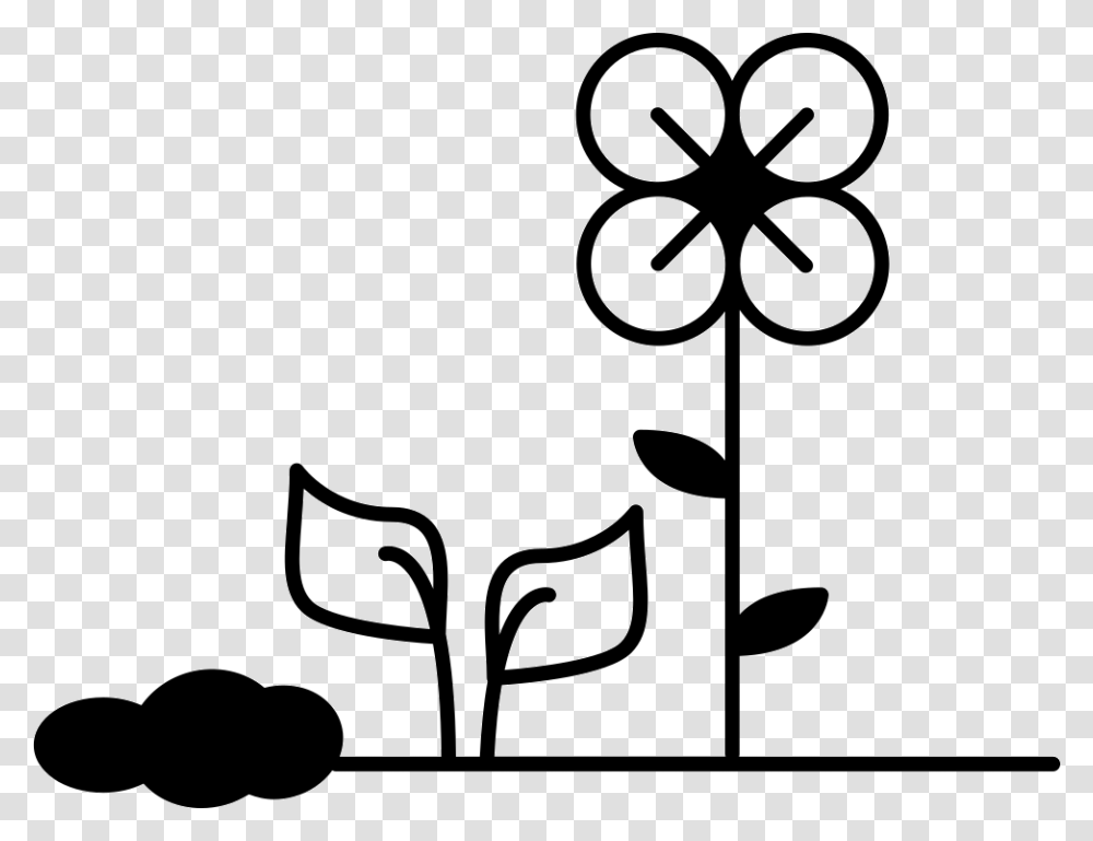 Flowers And Plants On Soil Icon Free Download, Stencil, Silhouette, Blossom Transparent Png