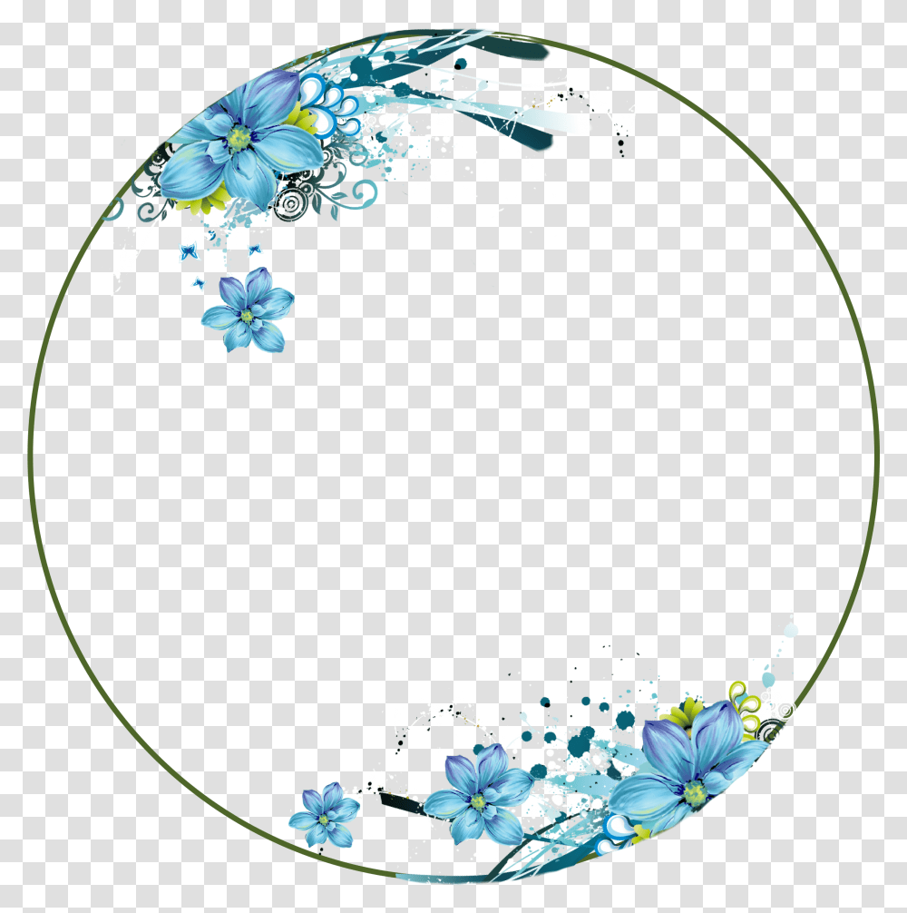 Flowers Blue Circle Frame Flower Circle Border Blue, Pattern, Fractal Transparent Png