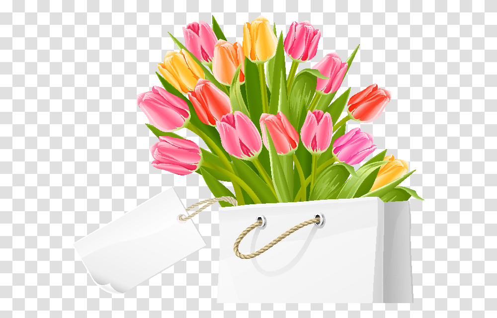 Flowers Bouquet Tulips Tulip Flowers, Plant, Blossom, Flower Arrangement, Bag Transparent Png