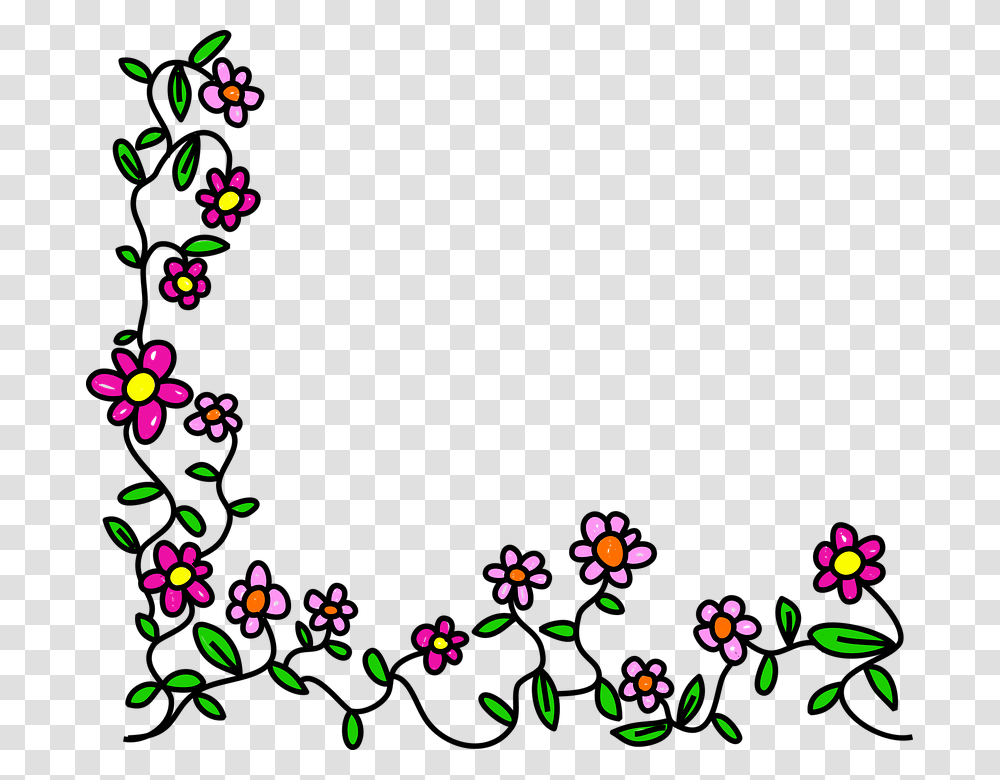 Flowers Doodle Whimsical Cartoon Border Frame Flower Frame Cartoon, Pattern, Paper Transparent Png
