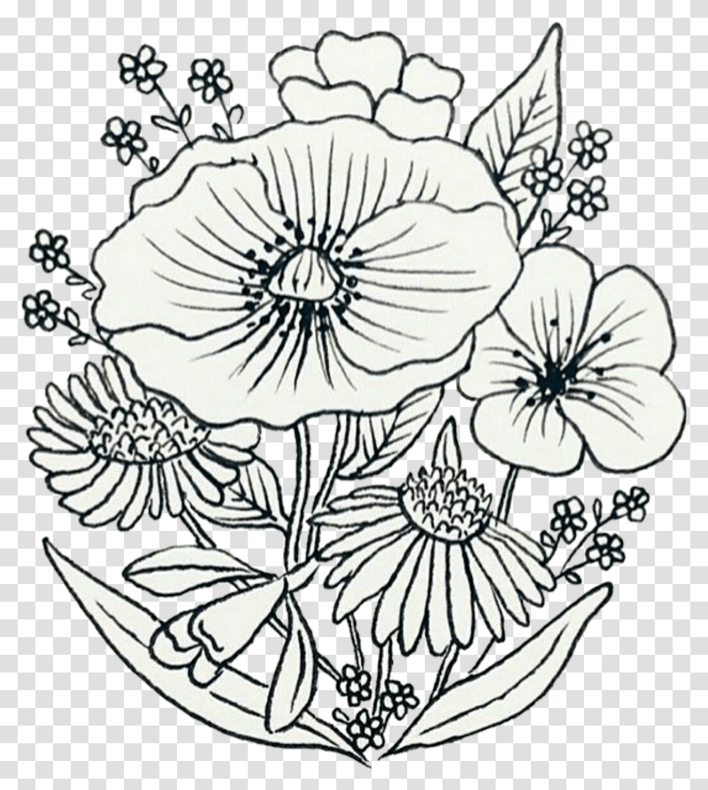Flowers Drawing Sketch Patch Wildflowers Pin Bracelegsc Wildflowers Drawing, Plant, Floral Design, Pattern Transparent Png