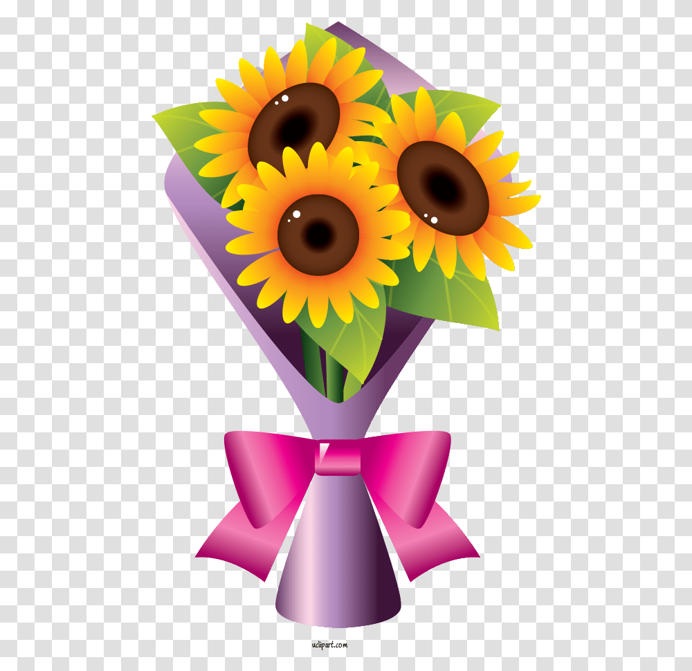 Flowers Flower Bouquet Drawing For Sunflower Cartoon Bunch Of Flowers, Plant, Blossom, Tie, Accessories Transparent Png