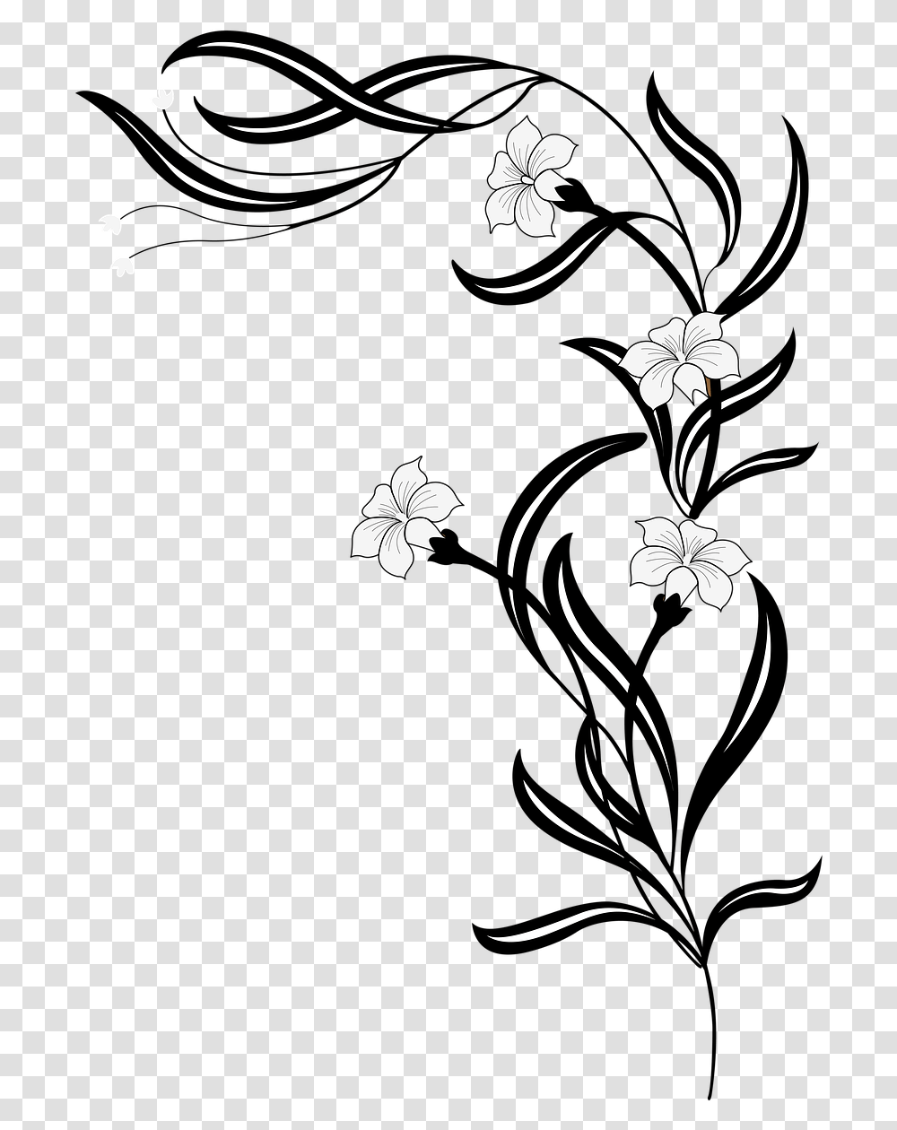 Flowers Garden White Free Picture Flower Vine Clipart Black And White, Floral Design, Pattern Transparent Png