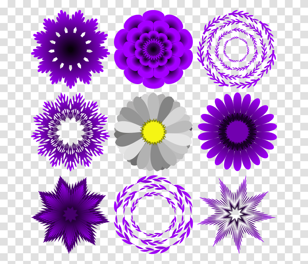 Flowers, Pattern, Ornament, Fractal, Purple Transparent Png