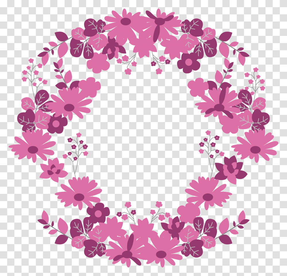 Flowers Pink Flowerwreath Wreath Border Frame Circle, Floral Design, Pattern Transparent Png
