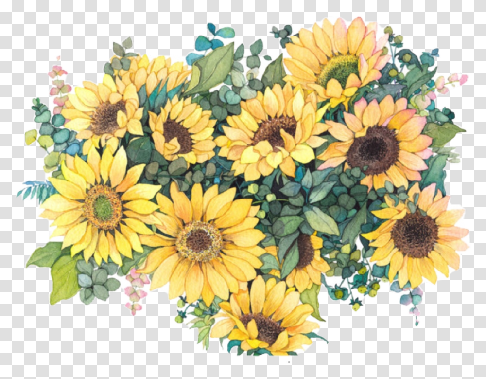 Flowers Sunflowers Sunflowers Aesthetictumblr Sunflower Watercolor, Plant, Blossom, Daisy, Daisies Transparent Png