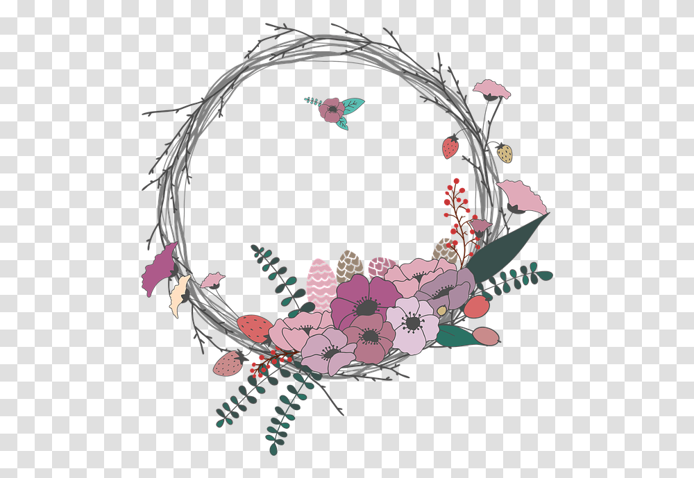 Flowers Twig Corolla Wreath Lease Spring Border Bunga Lingkaran Simple, Accessories, Accessory, Jewelry, Tiara Transparent Png