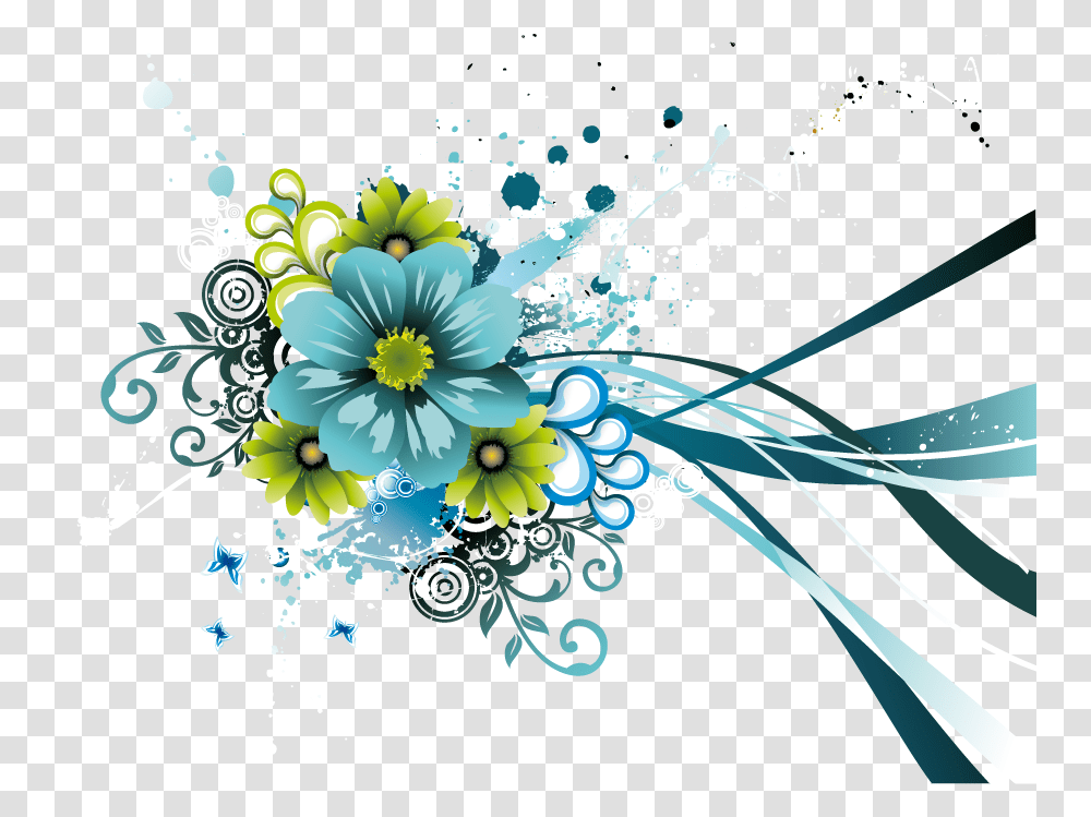 Flowers Vectors Blue Green Flower Vector, Floral Design, Pattern Transparent Png