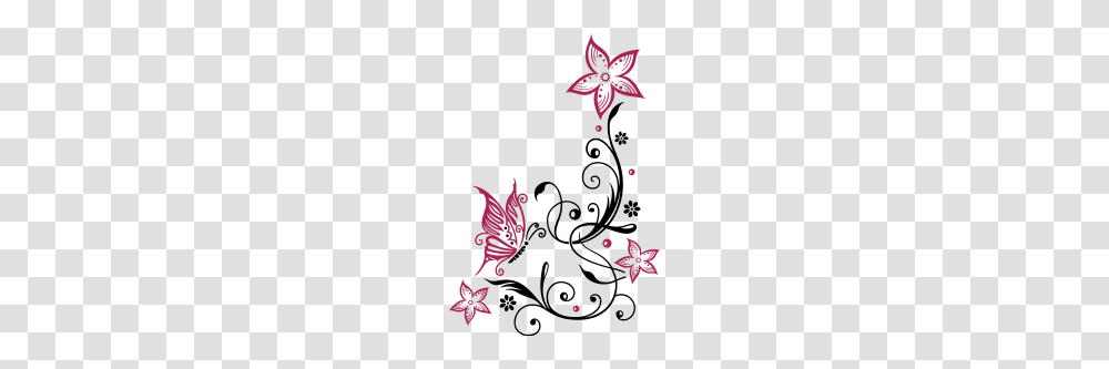 Flowers With Filigree Floral Ornament Butterfly, Floral Design, Pattern Transparent Png