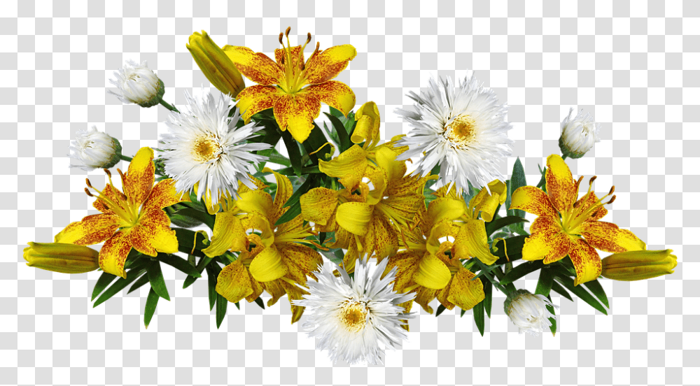 Flowers Yellow Fragrant Lilies Daisies Arrangement Yellow Lily, Plant, Blossom, Flower Bouquet, Flower Arrangement Transparent Png