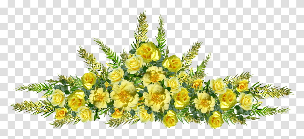 Flowers Yellow Roses Arrangement Decoration Flowers Yellow Decoration, Plant, Floral Design, Pattern Transparent Png