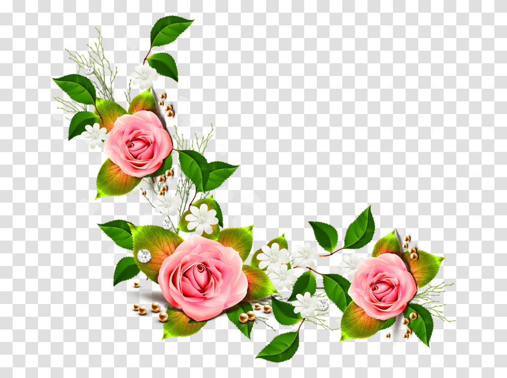 Flowersflowering Plantclip Artgarden Rosesillustrationrose Corner Flower Border, Blossom, Floral Design, Pattern Transparent Png