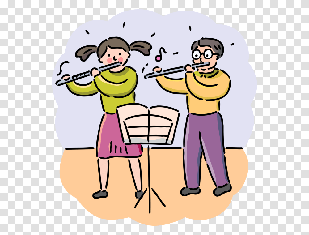 Flute Clipart Music Class Cartoon, Person, People, Drawing, Performer Transparent Png
