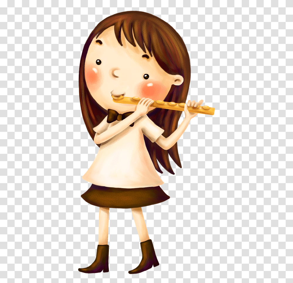 Flute Musical Instrument Child The Little Girl, Doll, Toy, Figurine, Leisure Activities Transparent Png