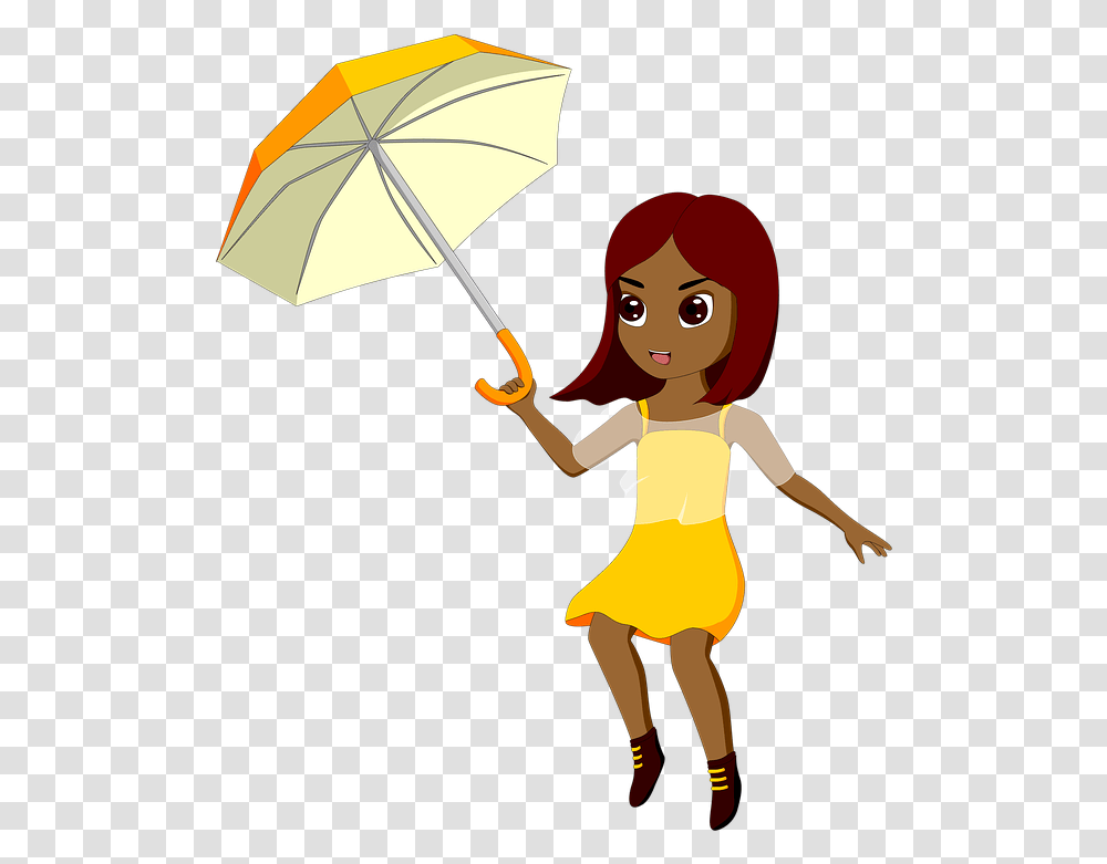 Fly Girl With Umbrella Cartoon Wind, Person, Human, Canopy, Female Transparent Png