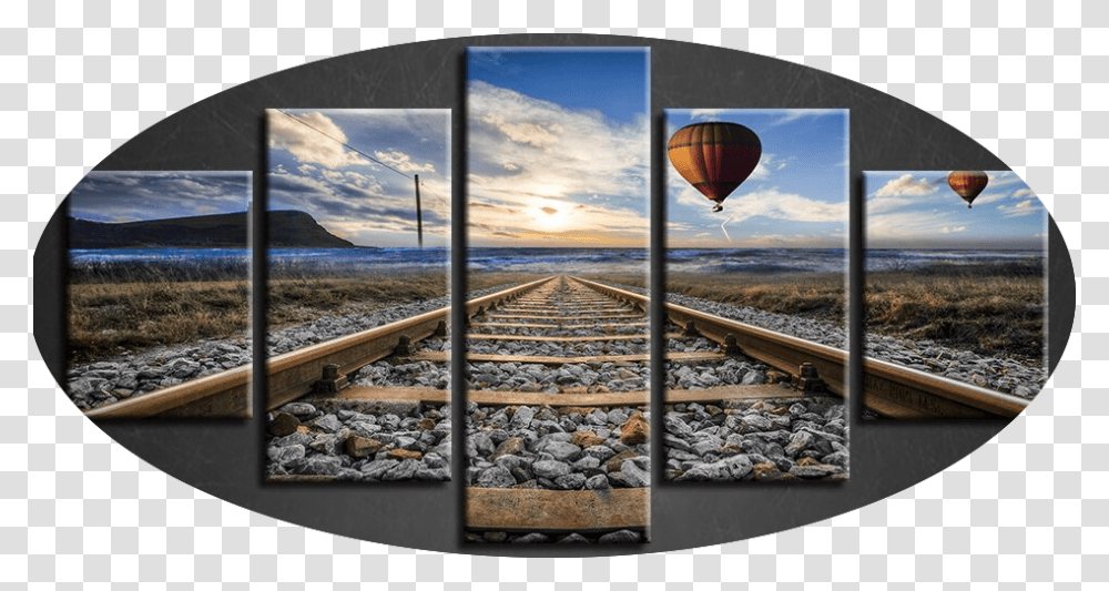 Fly Over The Train Tracks Hot Air Balloon, Railway, Transportation, Gravel, Road Transparent Png
