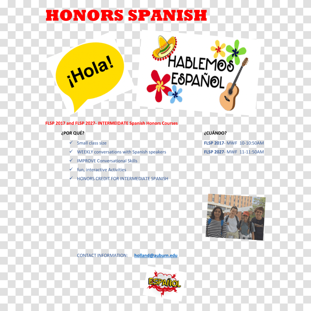 Flyer Detailing Honors Spanish Courses Graphic Design, Person, Human, Poster, Advertisement Transparent Png