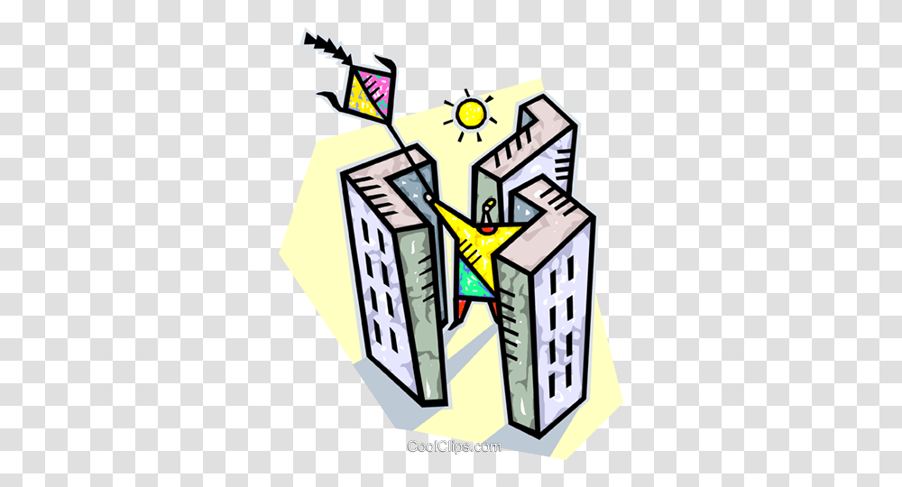 Flying A Kite Between Buildings Royalty Free Vector Clip Art, Dynamite, Urban, Neighborhood, Housing Transparent Png